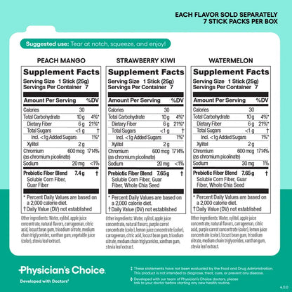 Physician's Choice Fiber Jelly Sticks - Digestion, Regularity, Fullness & Metabolism Support - Prebiotic Fiber with Chromium - 3 Flavors