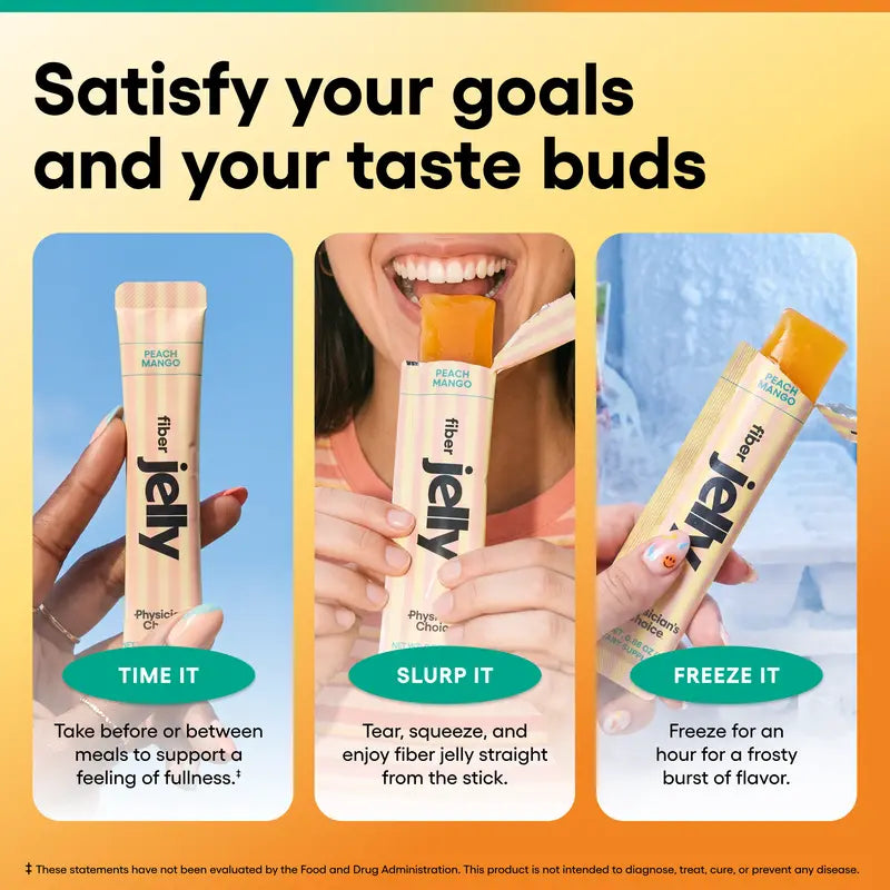 Physician's Choice Fiber Jelly Sticks - Digestion, Regularity, Fullness & Metabolism Support - Prebiotic Fiber with Chromium - 3 Flavors