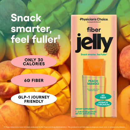 Physician's Choice Fiber Jelly Sticks - Digestion, Regularity, Fullness & Metabolism Support - Prebiotic Fiber with Chromium - 3 Flavors