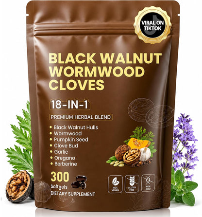 18-in-1 Wormwood Black Walnut Clove Herbal Cleanse Supplement |300 Softgels