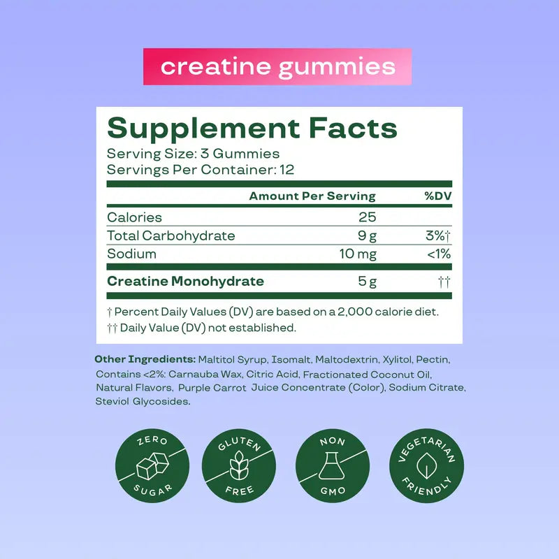 Bloom Nutrition Creatine Monohydrate Gummies, Berry Boost, 12 Servings