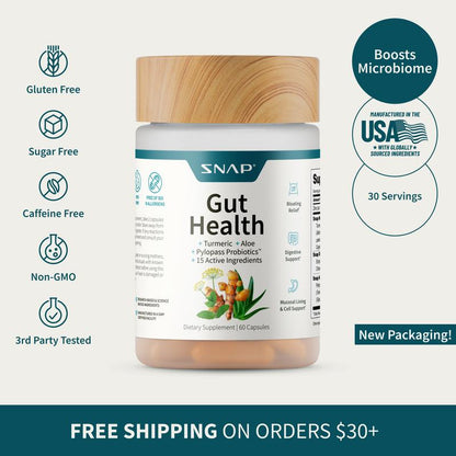 Snap Supplements Gut Health Lipase Supplement, Probiotic, 50 Vegan Capsules