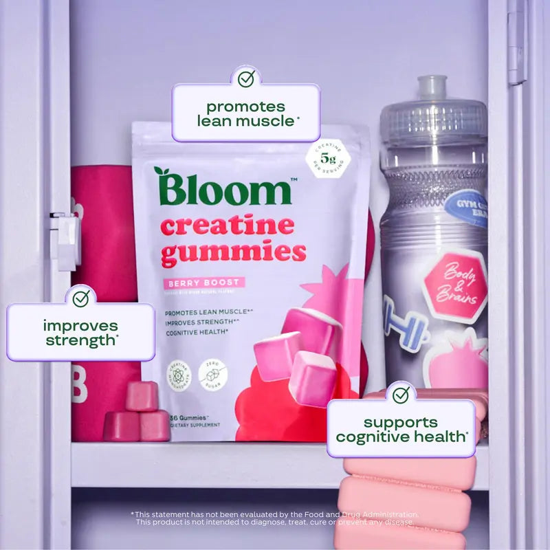Bloom Nutrition Creatine Monohydrate Gummies, Berry Boost, 12 Servings