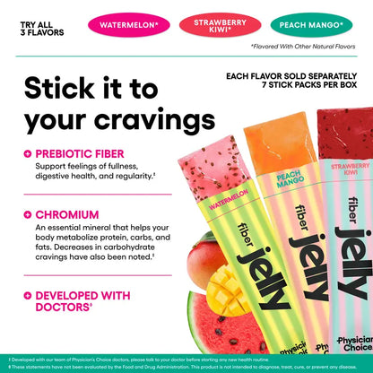 Physician's Choice Fiber Jelly Sticks - Digestion, Regularity, Fullness & Metabolism Support - Prebiotic Fiber with Chromium - 3 Flavors