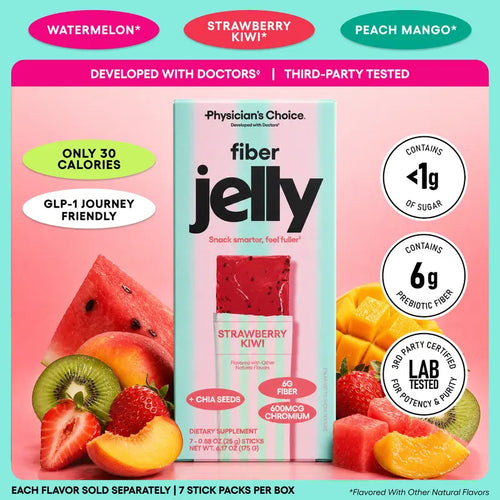 Physician's Choice Fiber Jelly Sticks - Digestion, Regularity, Fullness & Metabolism Support - Prebiotic Fiber with Chromium - 3 Flavors